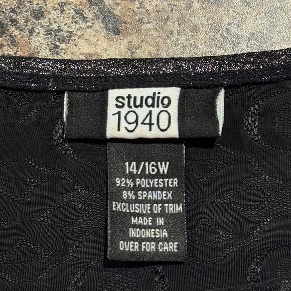 Studio 1940 Top 3/4 Sleeve Metallic Y2K Disco Retro Glam Party Silver 14/16W - Picture 3 of 6